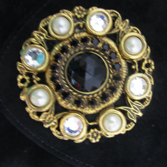 Jeweled Black Suede Box Crossbody Purse Shoulder Bag Gold Chain 80s - Picture 5 of 10